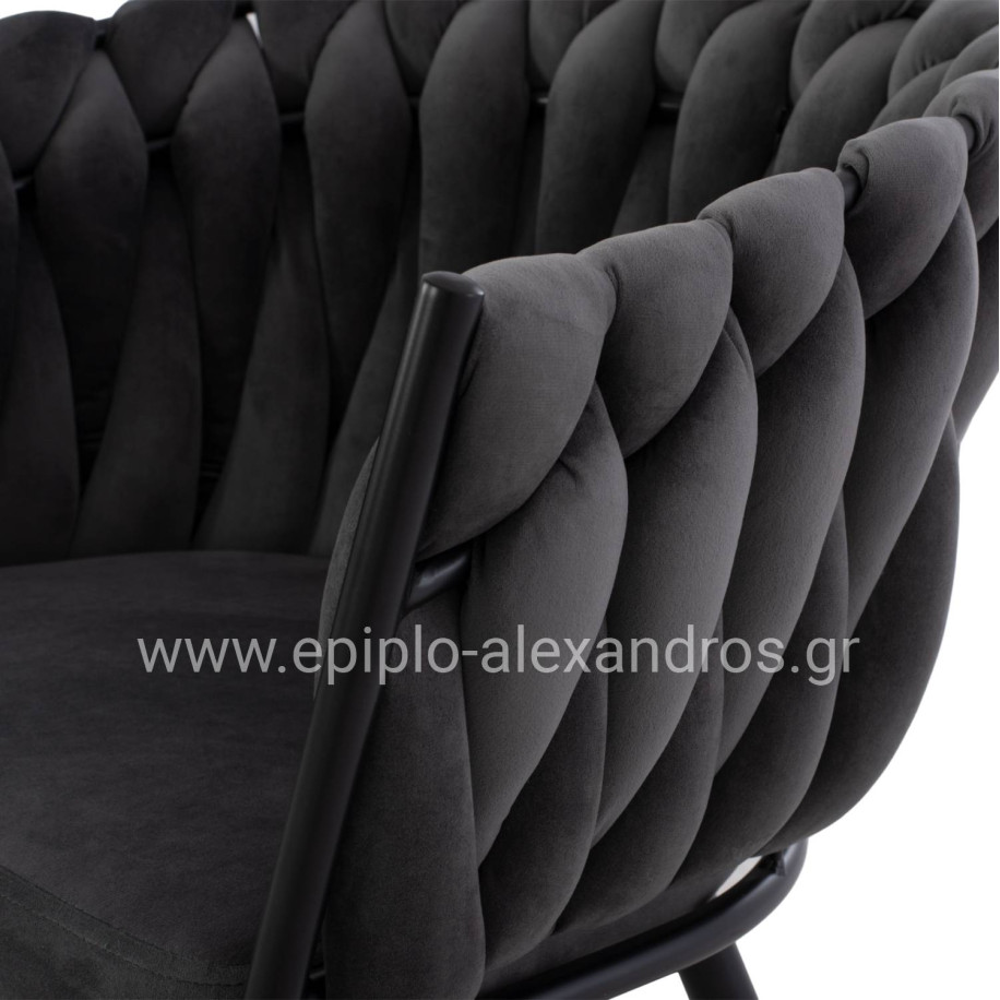 ΠΟΛΥΘΡΟΝΑΚΙ LUANDA ΒΕΛΟΥΔΟ ΓΚΡΙ ΚΑΙ ΜΕΤΑΛΛΙΚΑ ΠΟΔΙΑ HM8741.01 60x54x78 εκ.