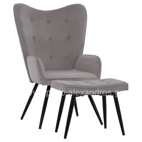 ΠΟΛΥΘΡΟΝΑ ΜΠΕΡΖΕΡΑ CRAWLEY ΜΕ ΥΠΟΠΟΔΙΟ HM8918.01 ΓΚΡΙ ΒΕΛΟΥΔΟ 70x57x103 εκ.