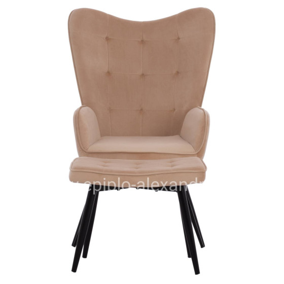 HM8918.11 armchair CRAWLEY, beige velvet, footstool, 70x57x103