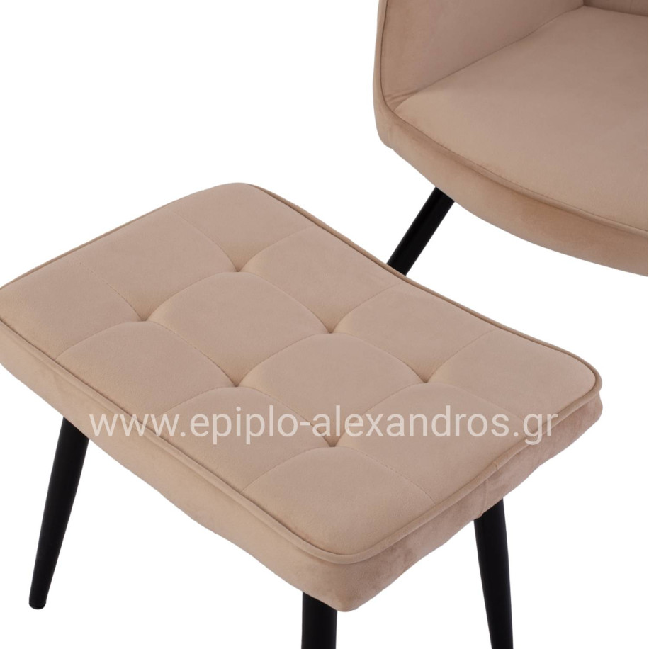 HM8918.11 armchair CRAWLEY, beige velvet, footstool, 70x57x103