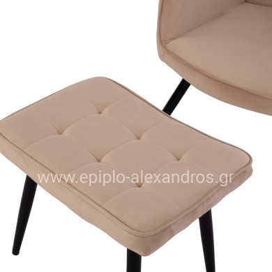 HM8918.11 armchair CRAWLEY, beige velvet, footstool, 70x57x103