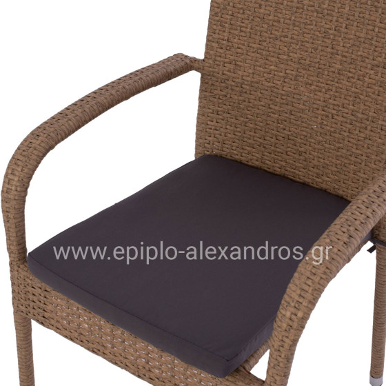 ARMCHAIR “ANISHA” METAL WITH BROWN-MOCHA WICKER AND SEAT CUSHION HM5685.02   56x60x94H CM.