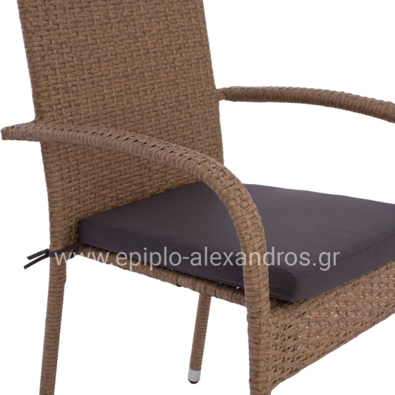 ARMCHAIR “ANISHA” METAL WITH BROWN-MOCHA WICKER AND SEAT CUSHION HM5685.02   56x60x94H CM.
