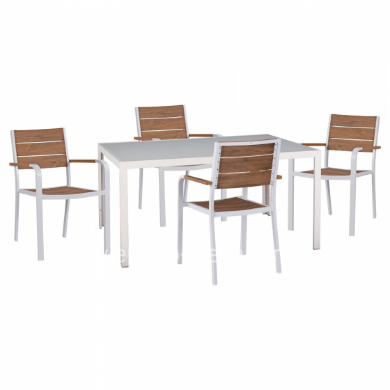 ΣΕΤ ΤΡΑΠΕΖΑΡΙΑΣ 5ΤΜΧ ΤΡΑΠ. 150Χ90 & ΠΟΛ/ΝΕΣ ΑΛΟΥΜΙΝΙΟΥ ΜΕ POLYWOOD ΛΕΥΚΕΣ HM11706.01