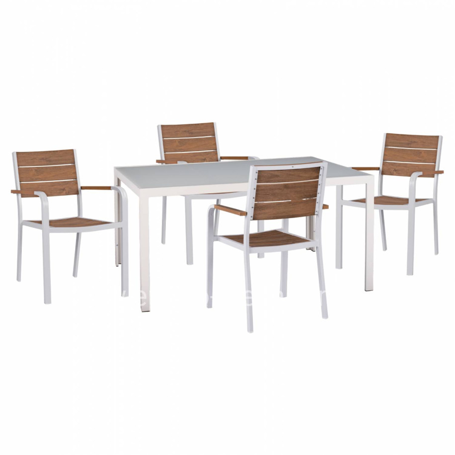 ΣΕΤ ΤΡΑΠΕΖΑΡΙΑΣ 5ΤΜΧ ΤΡΑΠ. 150Χ90 & ΠΟΛ/ΝΕΣ ΑΛΟΥΜΙΝΙΟΥ ΜΕ POLYWOOD ΛΕΥΚΕΣ HM11706.01