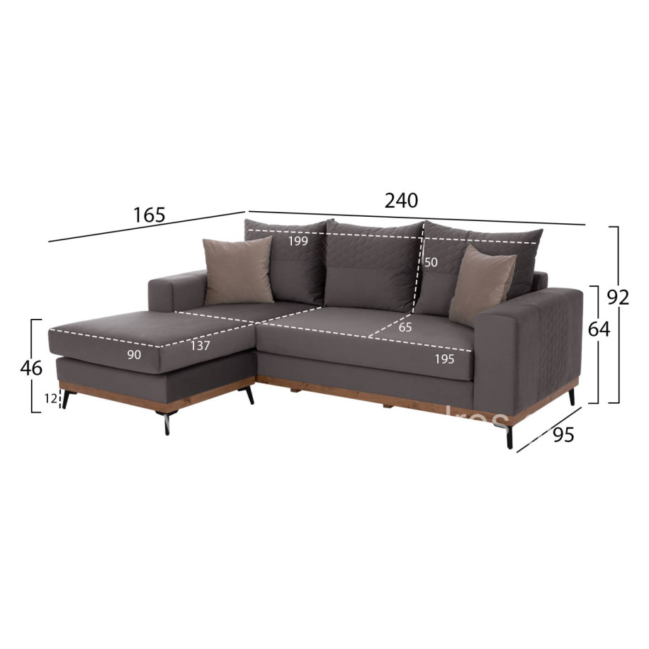 PORTOFINO corner sofa, grey, high leg