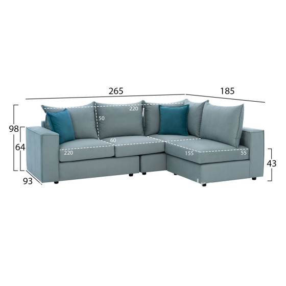 Corner Sofa “MONZA”, interchangeable, 3 pcs, pistachio green, stain-resistant, water-repellent