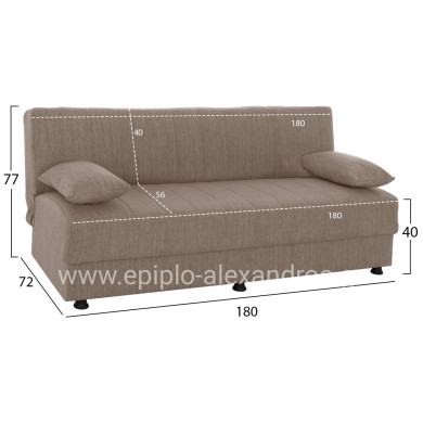 Hm3239.04 ANDRI three-seater sofa-bed, beige fabric, short legs, without arms