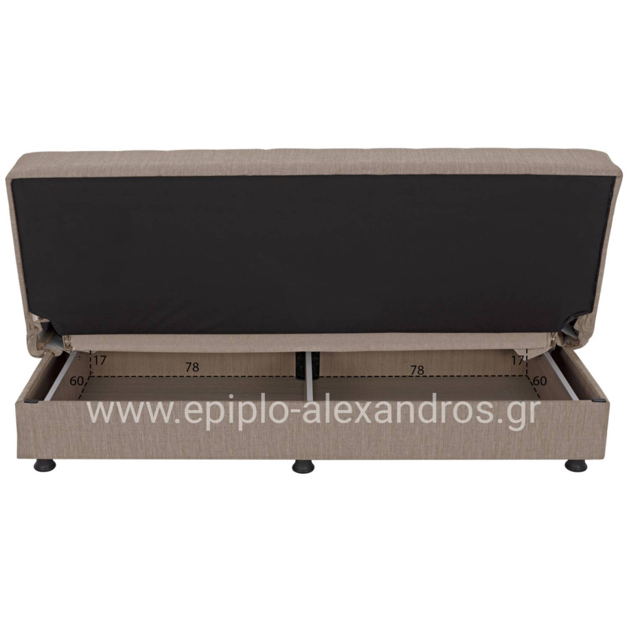 Hm3239.04 ANDRI three-seater sofa-bed, beige fabric, short legs, without arms