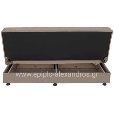 Hm3239.04 ANDRI three-seater sofa-bed, beige fabric, short legs, without arms