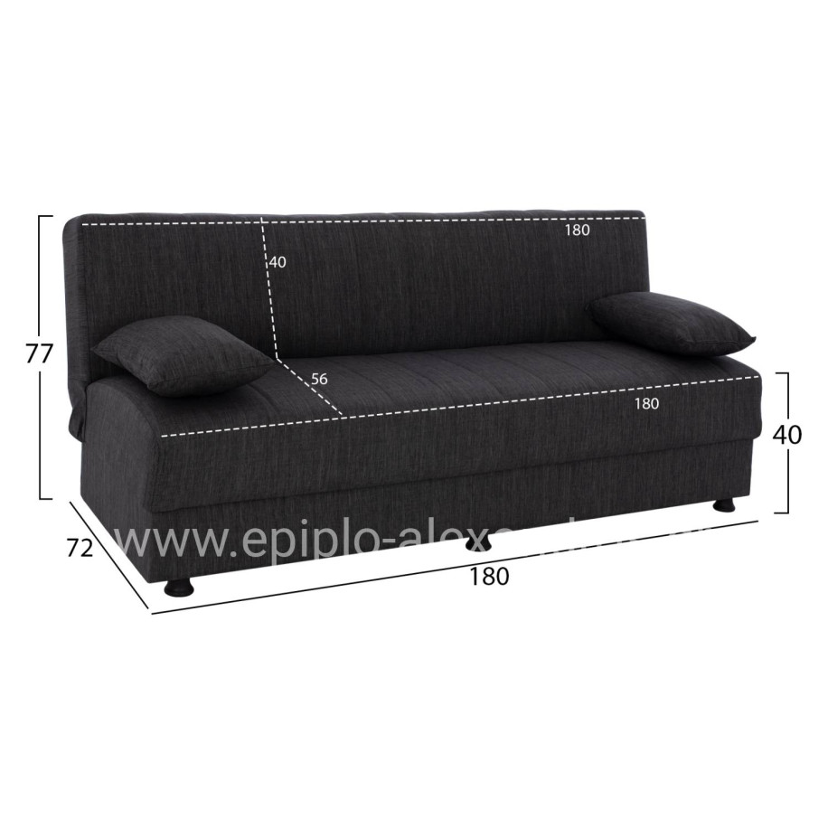 Hm3239.03 ANDRI three-seater sofa-bed, gray fabric, short legs, without arms
