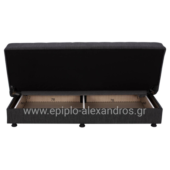 Hm3239.03 ANDRI three-seater sofa-bed, gray fabric, short legs, without arms