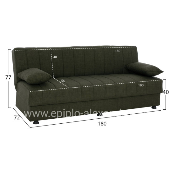 Hm3239.05 ANDRI three-seater sofa-bed, cypress green fabric