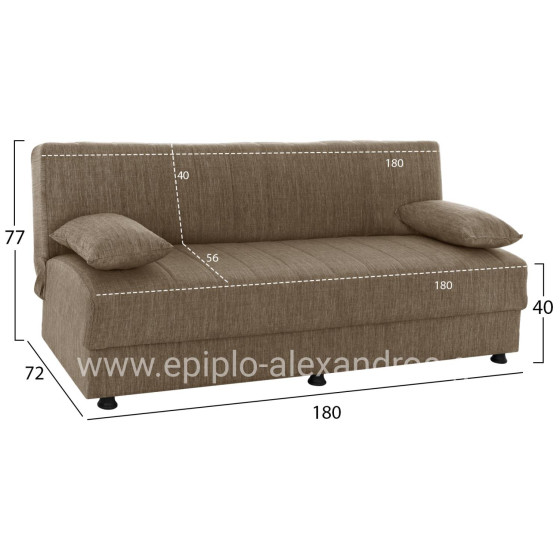Hm3239.02 ANDRI three-seater sofa-bed, brown fabric