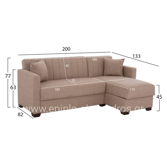 HM3244.04 corner sofa-bed, reversible, 200x133x77Ηcm, beige