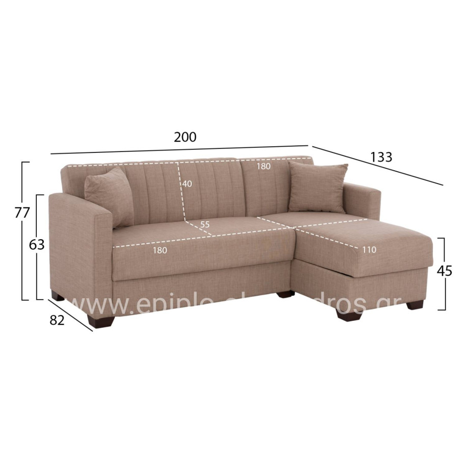 HM3244.04 corner sofa-bed, reversible, 200x133x77Ηcm, beige