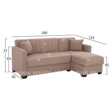 HM3244.04 corner sofa-bed, reversible, 200x133x77Ηcm, beige