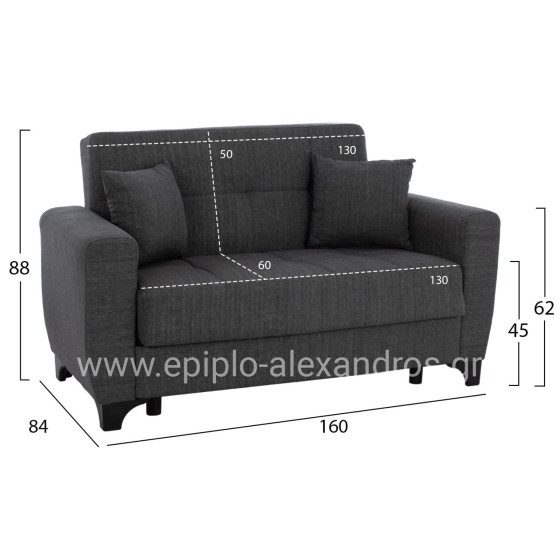HM3243.03 2-SEATER SOFA-BED, TALL BACK, GREY, 160x84x88cm