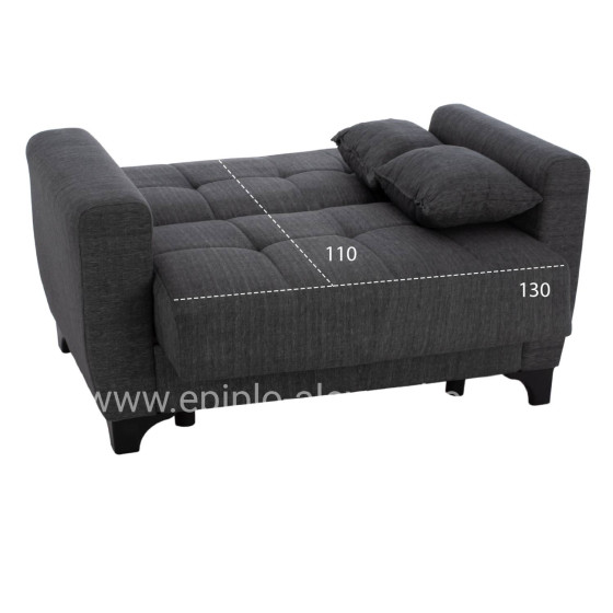 HM3243.03 2-SEATER SOFA-BED, TALL BACK, GREY, 160x84x88cm