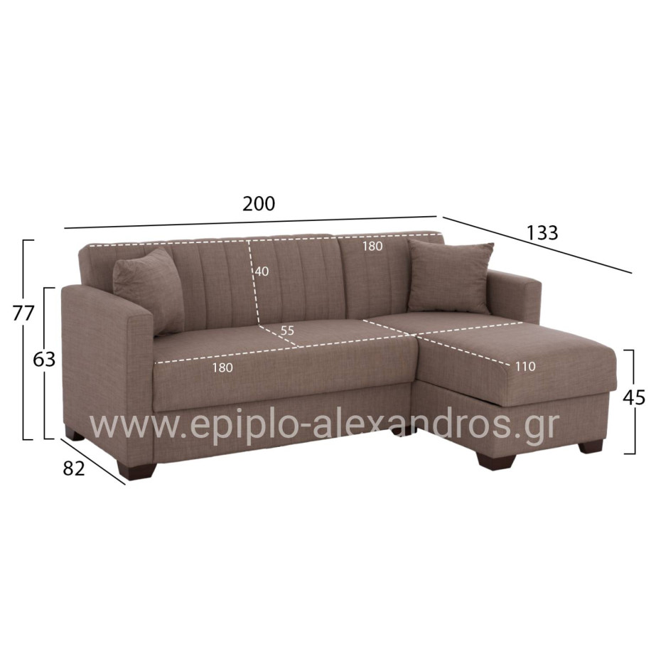 HM3244.02, corner sofa-bed, reversible, brown, 202x140x78H