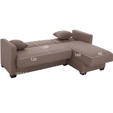 HM3244.02, corner sofa-bed, reversible, brown, 202x140x78H