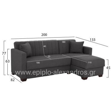 HM3244.03,GHUFRAN corner sofa-bed, grey, reversible, 202x140x78cm