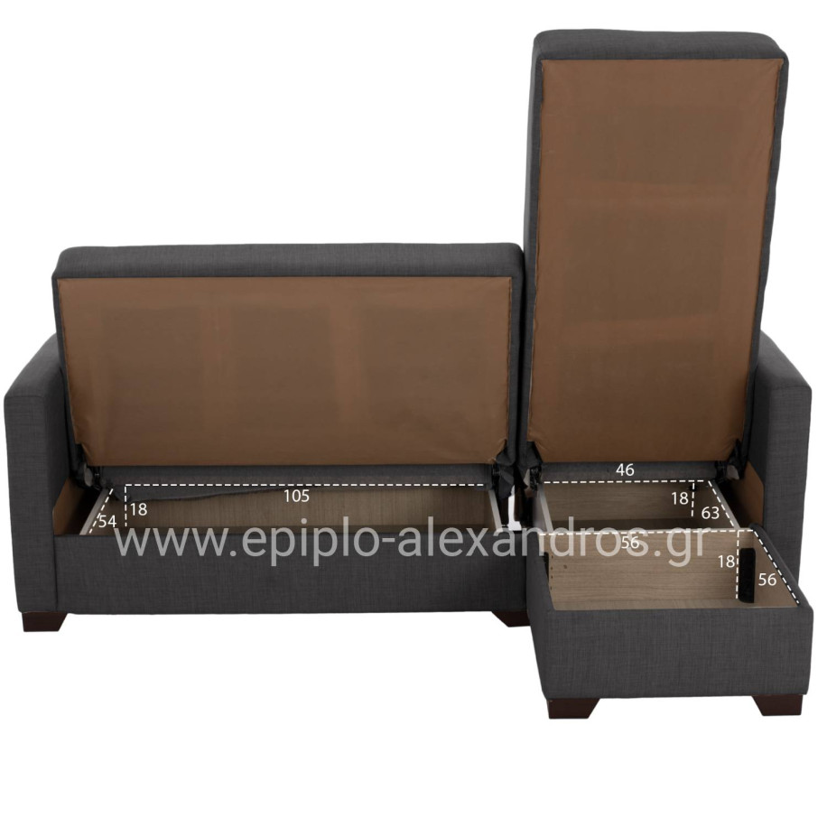 HM3244.03,GHUFRAN corner sofa-bed, grey, reversible, 202x140x78cm