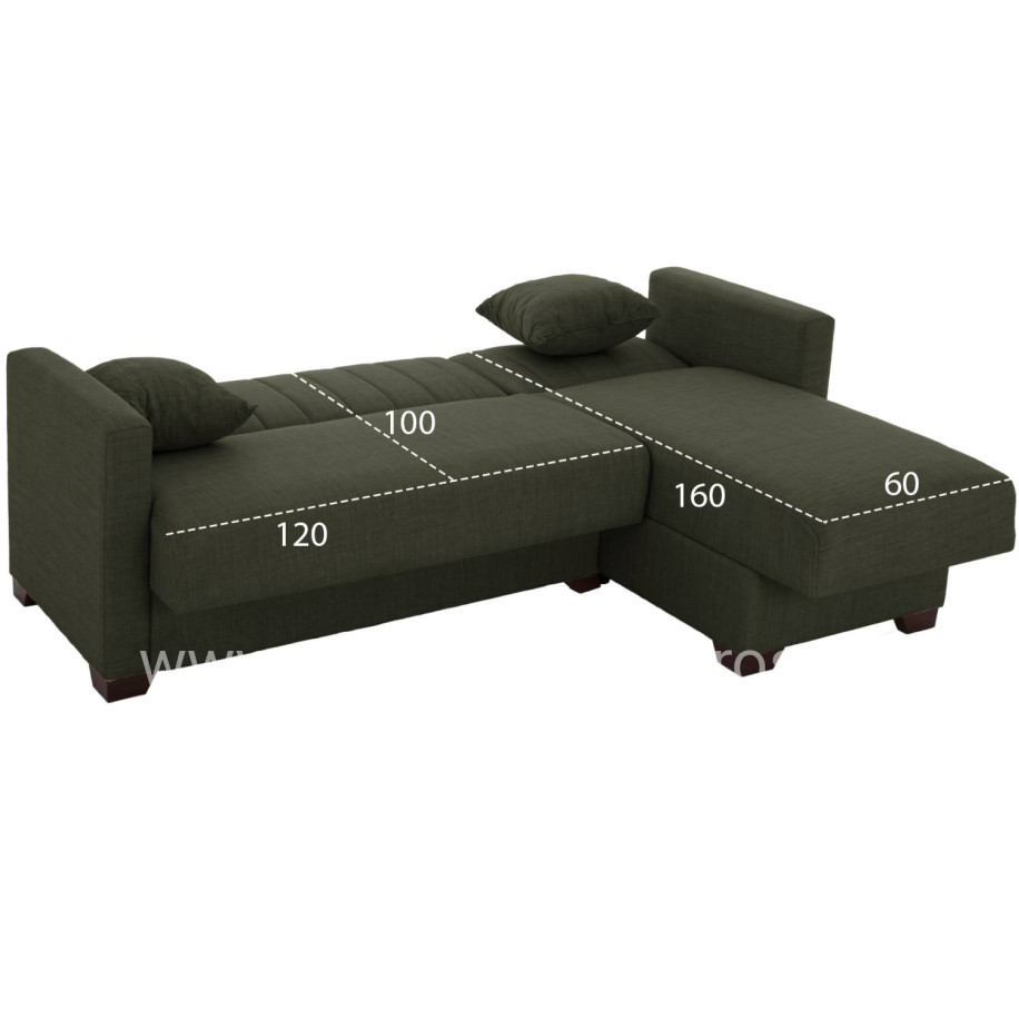 HM3244.05, corner sofa-bed, dark olive, reversible, 202x140x78cm