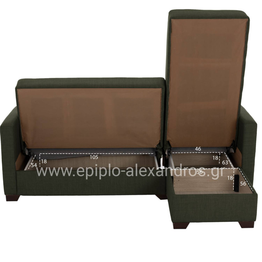 HM3244.05, corner sofa-bed, dark olive, reversible, 202x140x78cm
