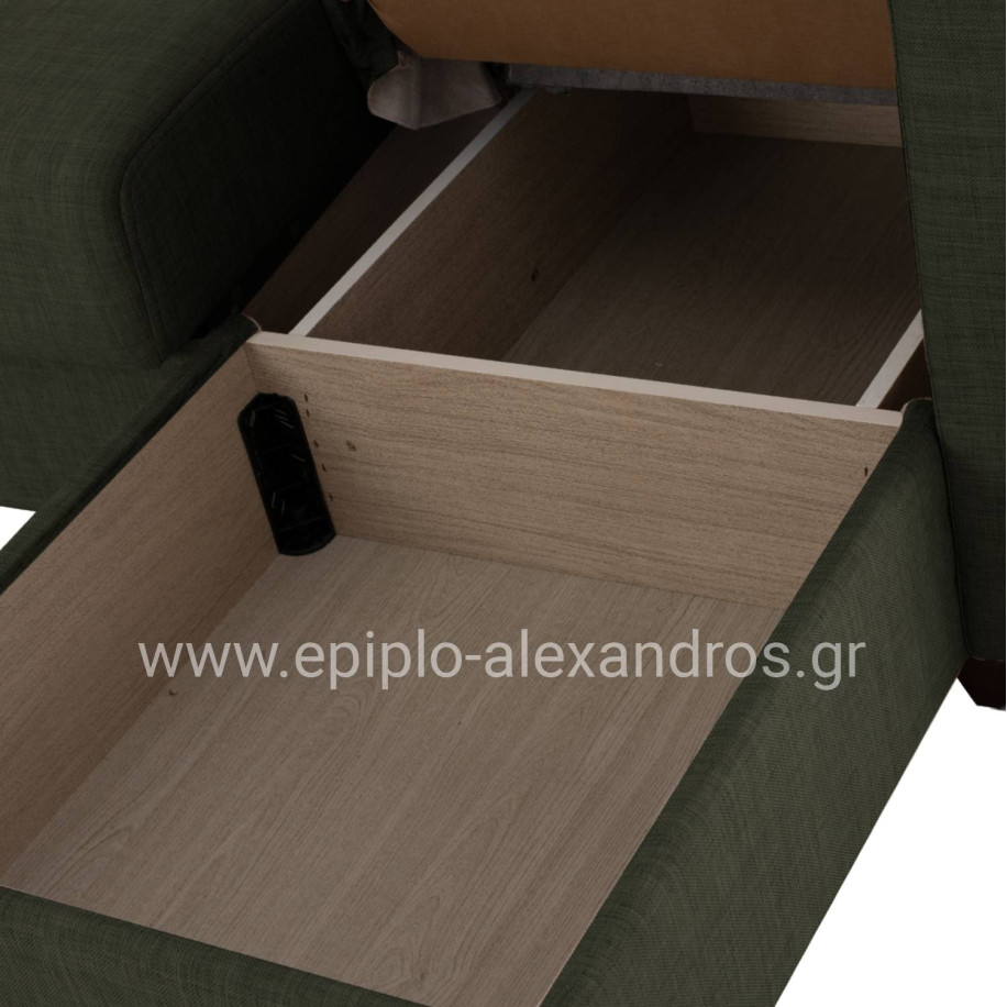 HM3244.05, corner sofa-bed, dark olive, reversible, 202x140x78cm