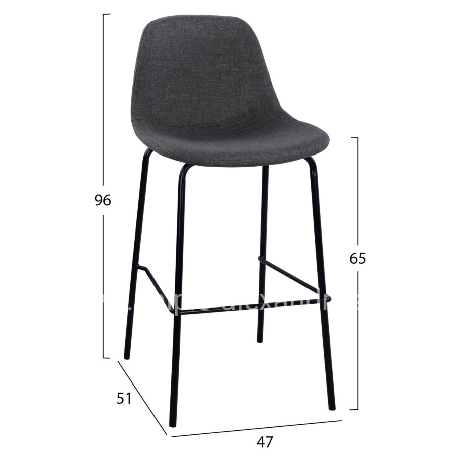 HM9298.10 bar stool, grey fabric, metal legs, 47x51x96
