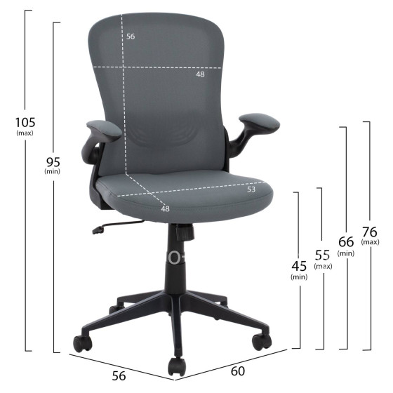 Office Chair FB91178.10, black frame, grey mesh fabric, 60x56x105