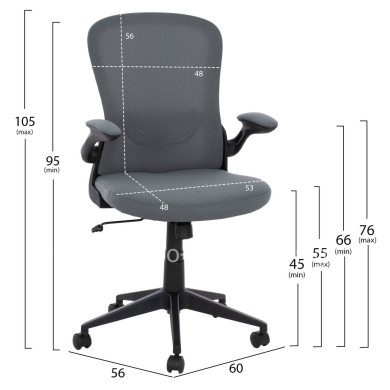 Office Chair FB91178.10, black frame, grey mesh fabric, 60x56x105