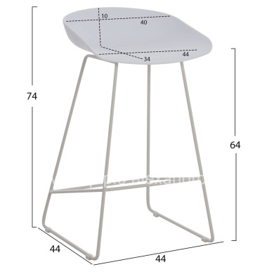 BAR STOOL HM9299.01, WHITE, MEDIUM HEIGHT, 44x44x74