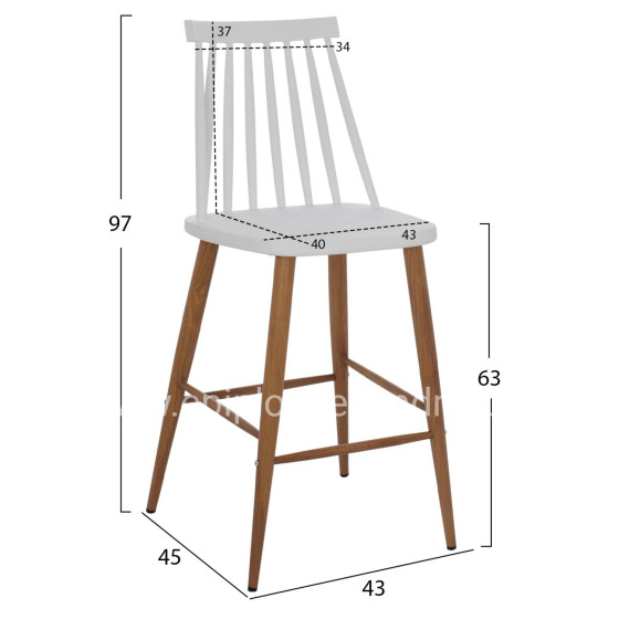 BAR STOOL HM9300.01 WHITE MEDIUM HEIGHT 43x45x97Η