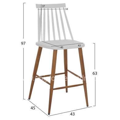 BAR STOOL HM9300.01 WHITE MEDIUM HEIGHT 43x45x97Η