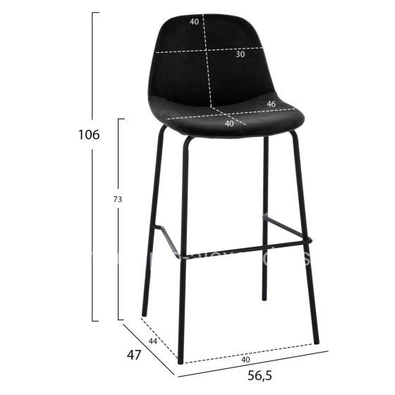 STOOL VINCENT HM8579.14, VELVET BLACK, METAL FRAME 56,5x47x106 cm.