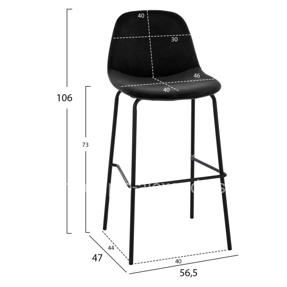 STOOL VINCENT HM8579.14, VELVET BLACK, METAL FRAME 56,5x47x106 cm.