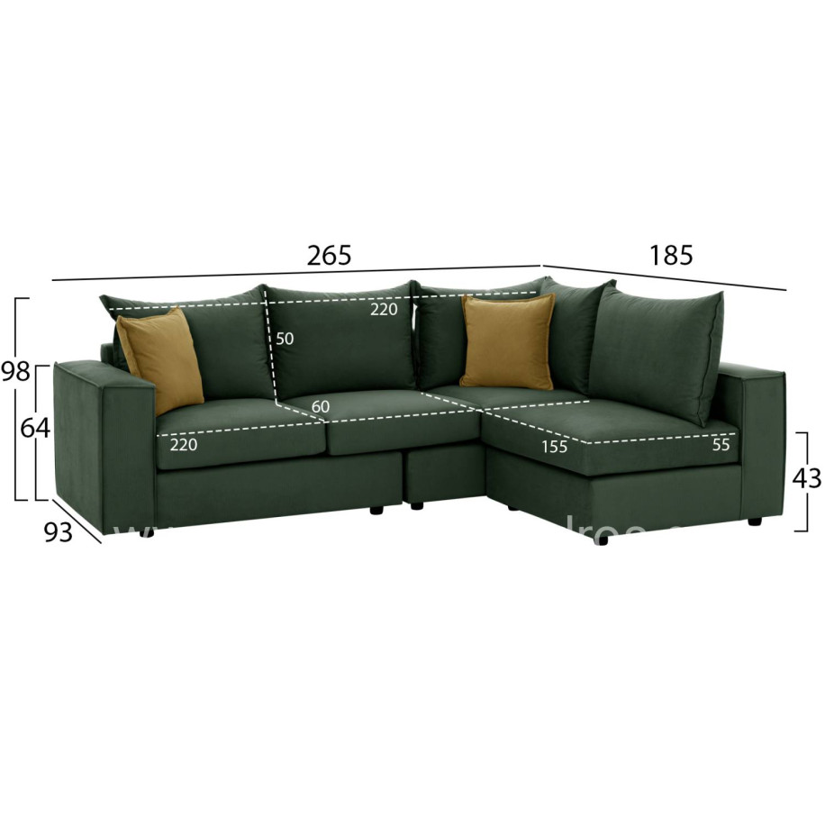 CORNER SOFA MONZA HM3256.17 INTERCHANGEABLE GREEN 265x185x98