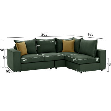 CORNER SOFA MONZA HM3256.17 INTERCHANGEABLE GREEN 265x185x98