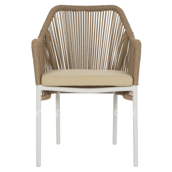 ARMCHAIR ALUMINUM LOKKI HM5855.01 WHITE WITH PE WICKER ROPE BEIGE 56x66x82