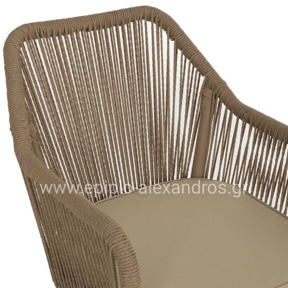 ARMCHAIR ALUMINUM LOKKI HM5855.01 WHITE WITH PE WICKER ROPE BEIGE 56x66x82