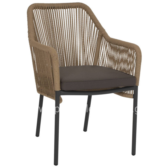ARMCHAIR ALUMINUM LOKKI HM5855.02 CHARCOAL GREY WITH WICKER ROPE PE 56x66x82