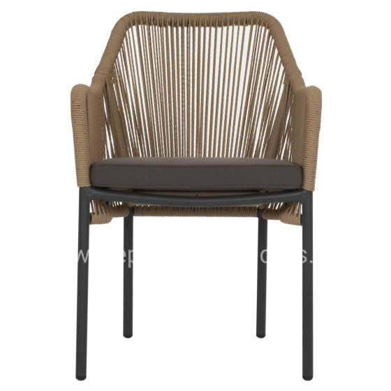 ARMCHAIR ALUMINUM LOKKI HM5855.02 CHARCOAL GREY WITH WICKER ROPE PE 56x66x82