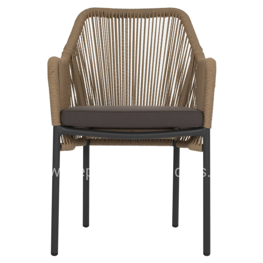 ARMCHAIR ALUMINUM LOKKI HM5855.02 CHARCOAL GREY WITH WICKER ROPE PE 56x66x82