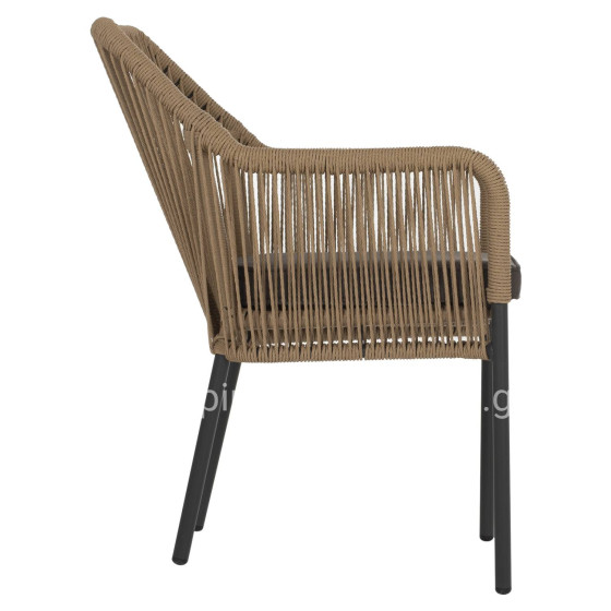 ARMCHAIR ALUMINUM LOKKI HM5855.02 CHARCOAL GREY WITH WICKER ROPE PE 56x66x82