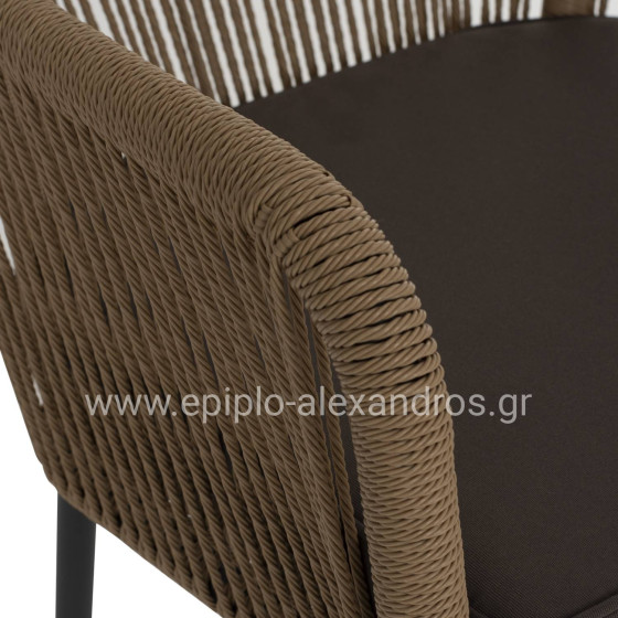 ARMCHAIR ALUMINUM LOKKI HM5855.02 CHARCOAL GREY WITH WICKER ROPE PE 56x66x82