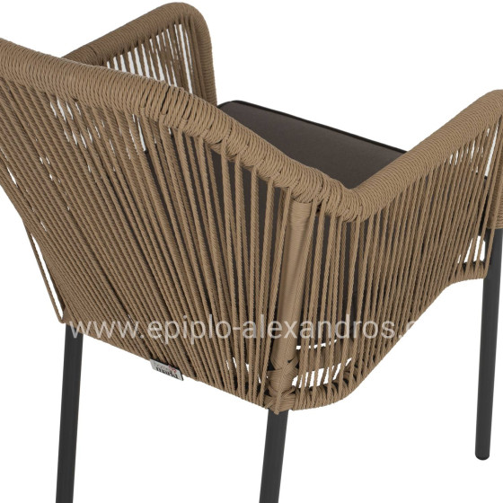 ARMCHAIR ALUMINUM LOKKI HM5855.02 CHARCOAL GREY WITH WICKER ROPE PE 56x66x82