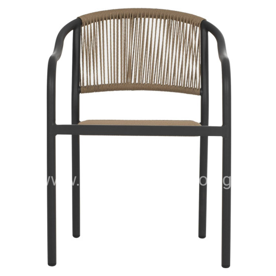 ARMCHAIR ALUMINUM HM5856.02 CHARCOAL GREY WITH PE WICKER ROPE 57x63x80H