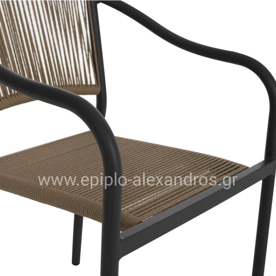 ARMCHAIR ALUMINUM HM5856.02 CHARCOAL GREY WITH PE WICKER ROPE 57x63x80H